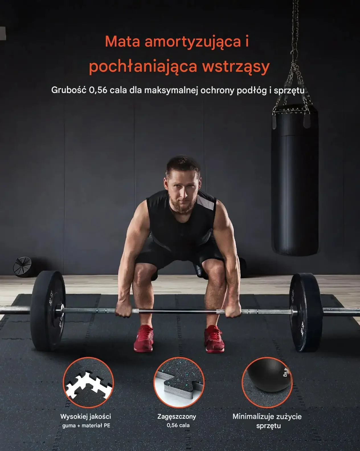 Mata puzzle siłownia 12 szt 120x120 cm gumowa antypoślizgowa do fitness - obrazek 4