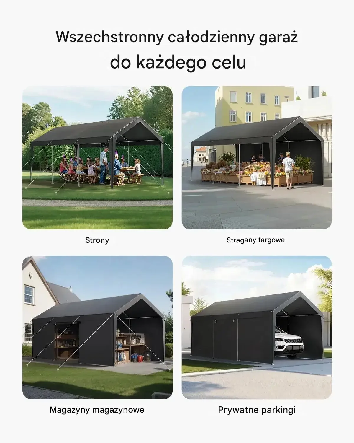 Namiot garażowy carport 3 m 6 m szary stelaż mocna wiata premium uv - obrazek 3