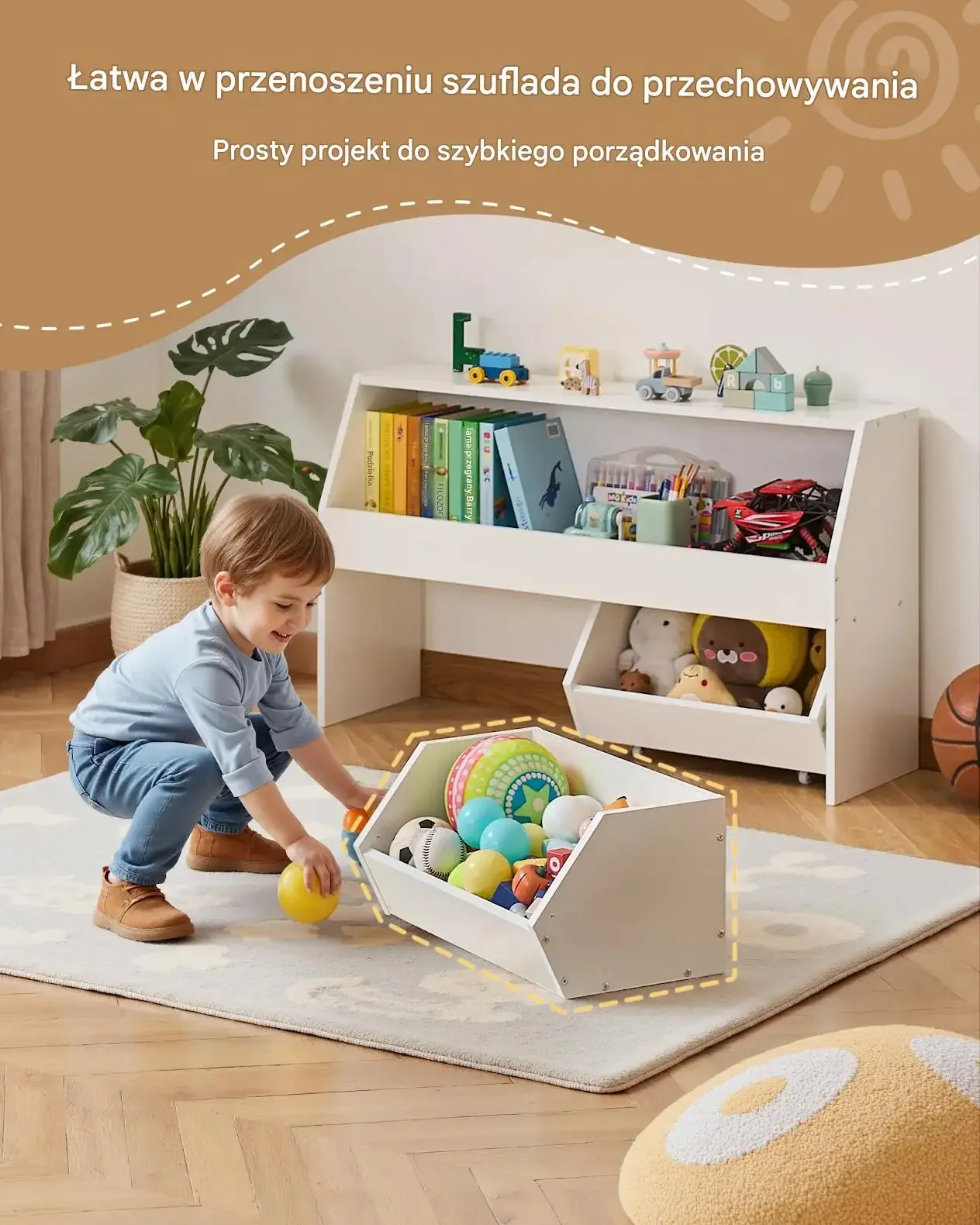 Regał na zabawki dla dzieci z szufladami organizer drewniany do pokoju - obrazek 5