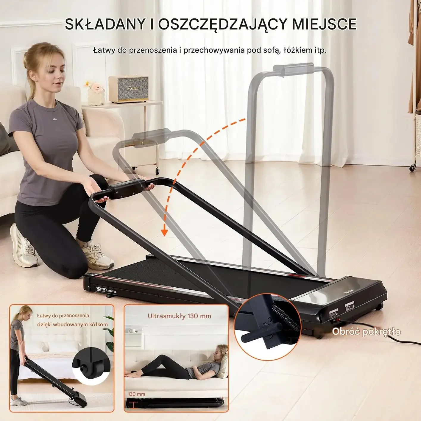 Bieżnia walking pad składana 2,5HP pod biurko pilot LED - obrazek 5