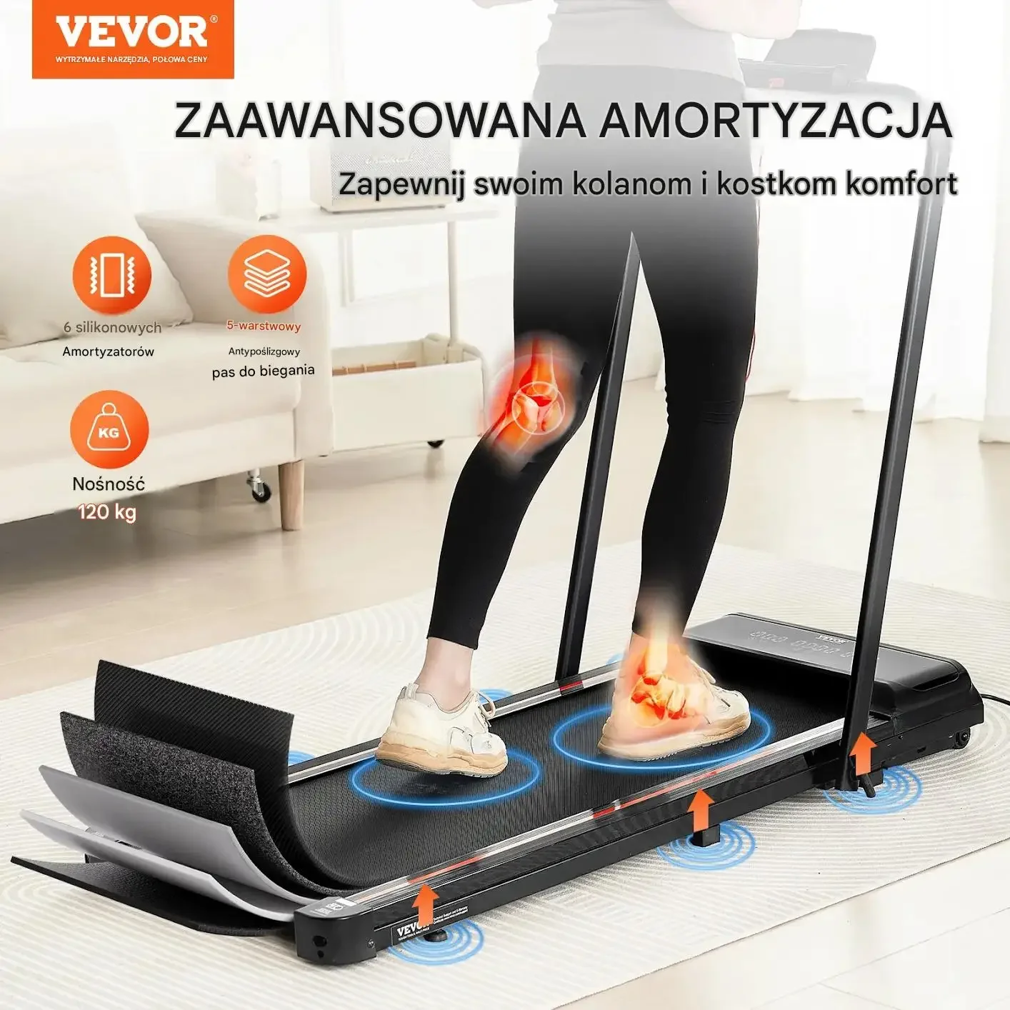 Bieżnia walking pad składana 2,5HP pod biurko pilot LED - obrazek 4