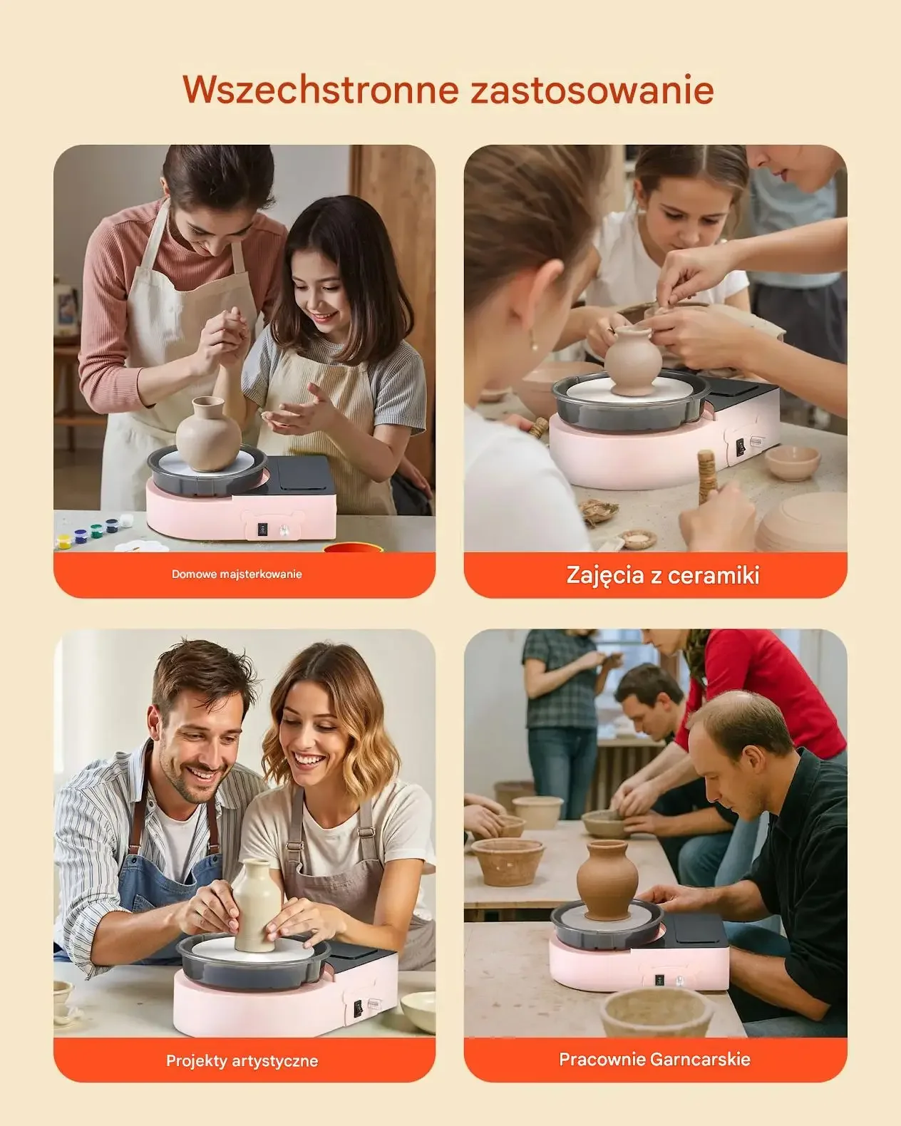 Koło garncarskie mini 158 mm regulacja obrotów rewers ceramika DIY różowe - obrazek 6