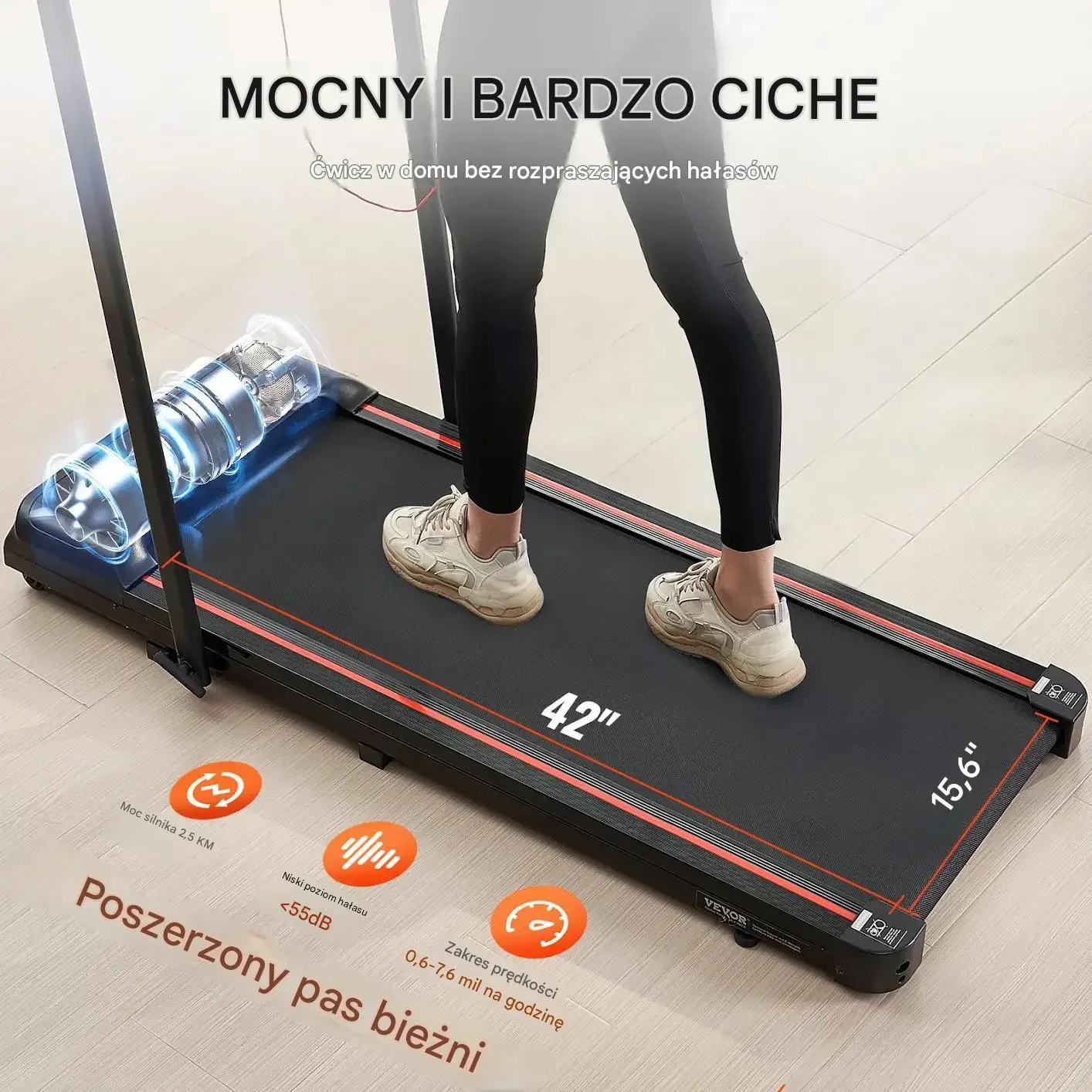 Bieżnia walking pad składana 2,5HP pod biurko pilot LED - obrazek 3