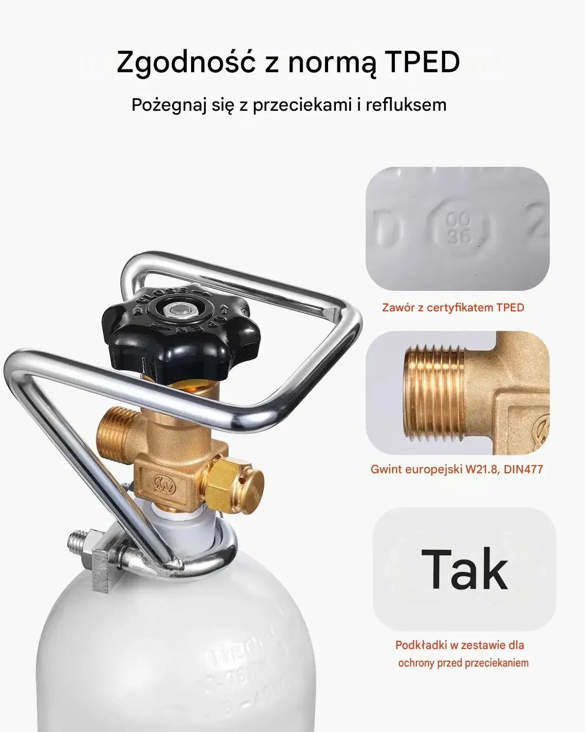 Cylinder CO2 butla mocna czarna uchwyt zawór regulacja ciśnienia piwo TUV - obrazek 4