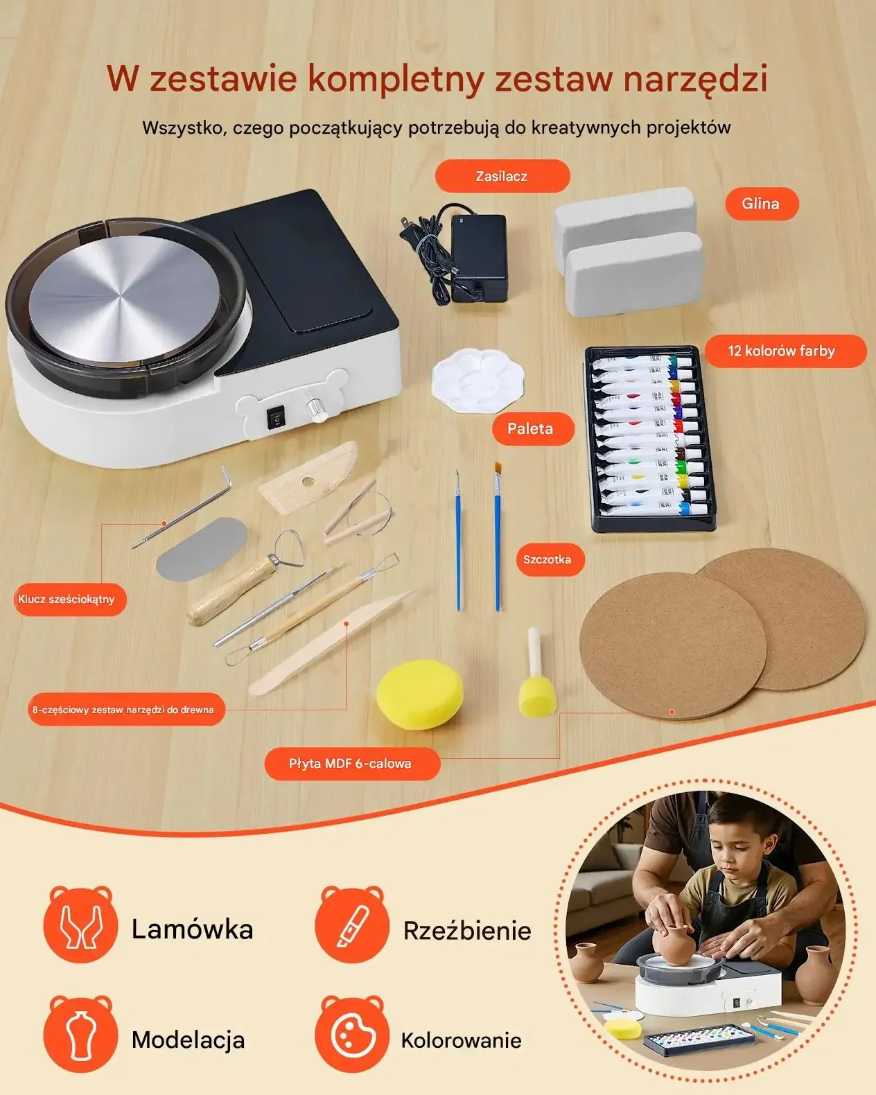 Koło garncarskie mini 158 mm regulacja obrotów rewers do ceramiki DIY nauka - obrazek 5