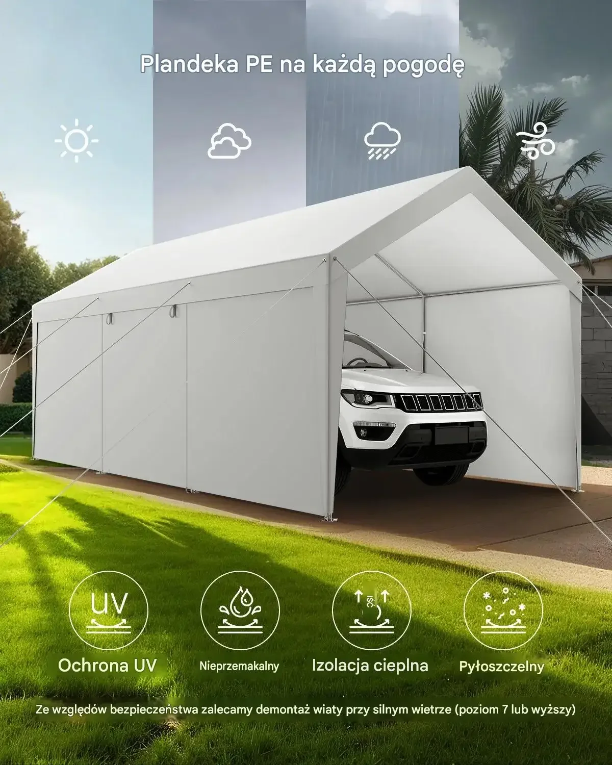Wiata garażowa carport namiot 3 m 6 m mocna konstrukcja biała premium - obrazek 5