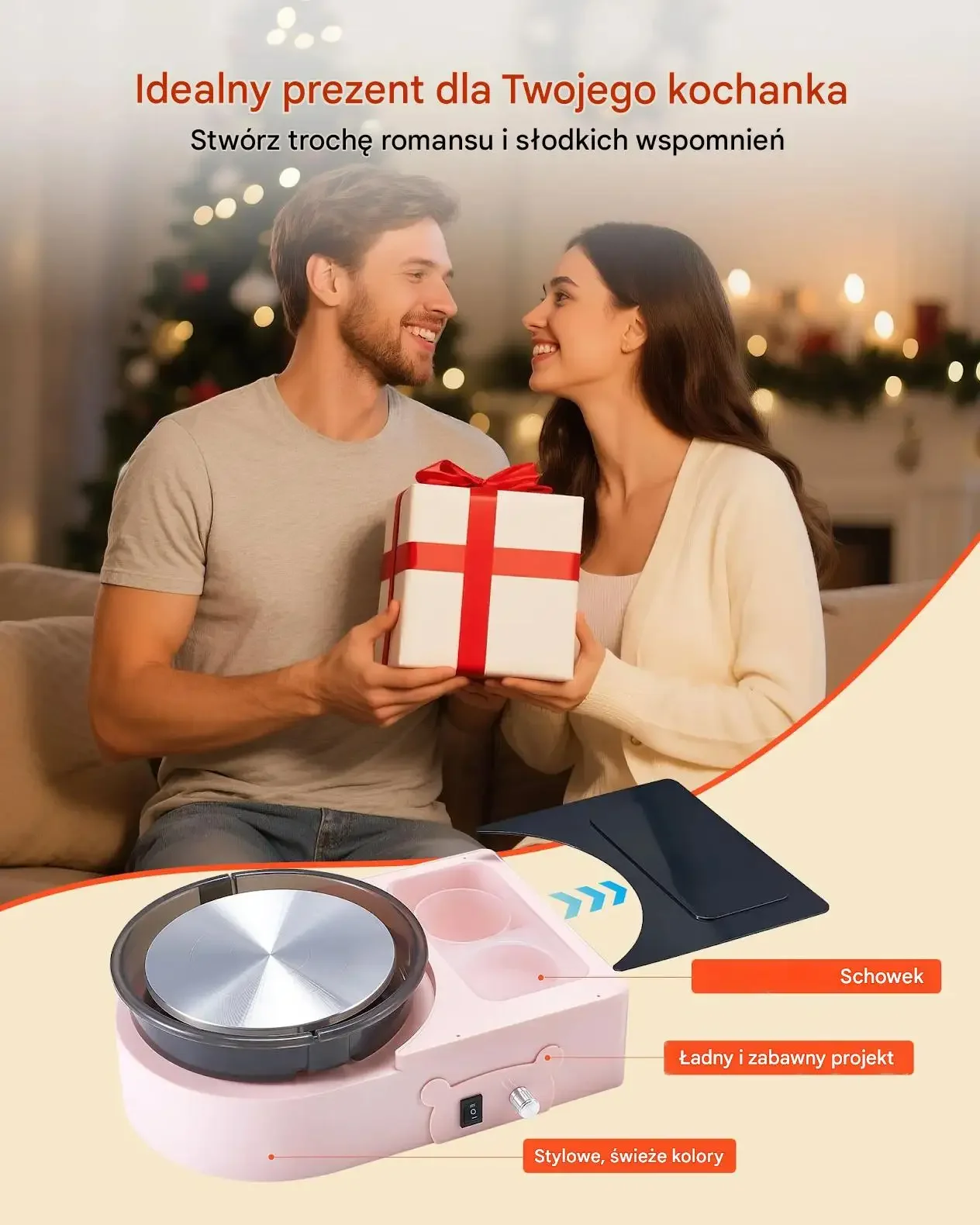 Koło garncarskie mini 158 mm regulacja obrotów rewers ceramika DIY różowe - obrazek 3