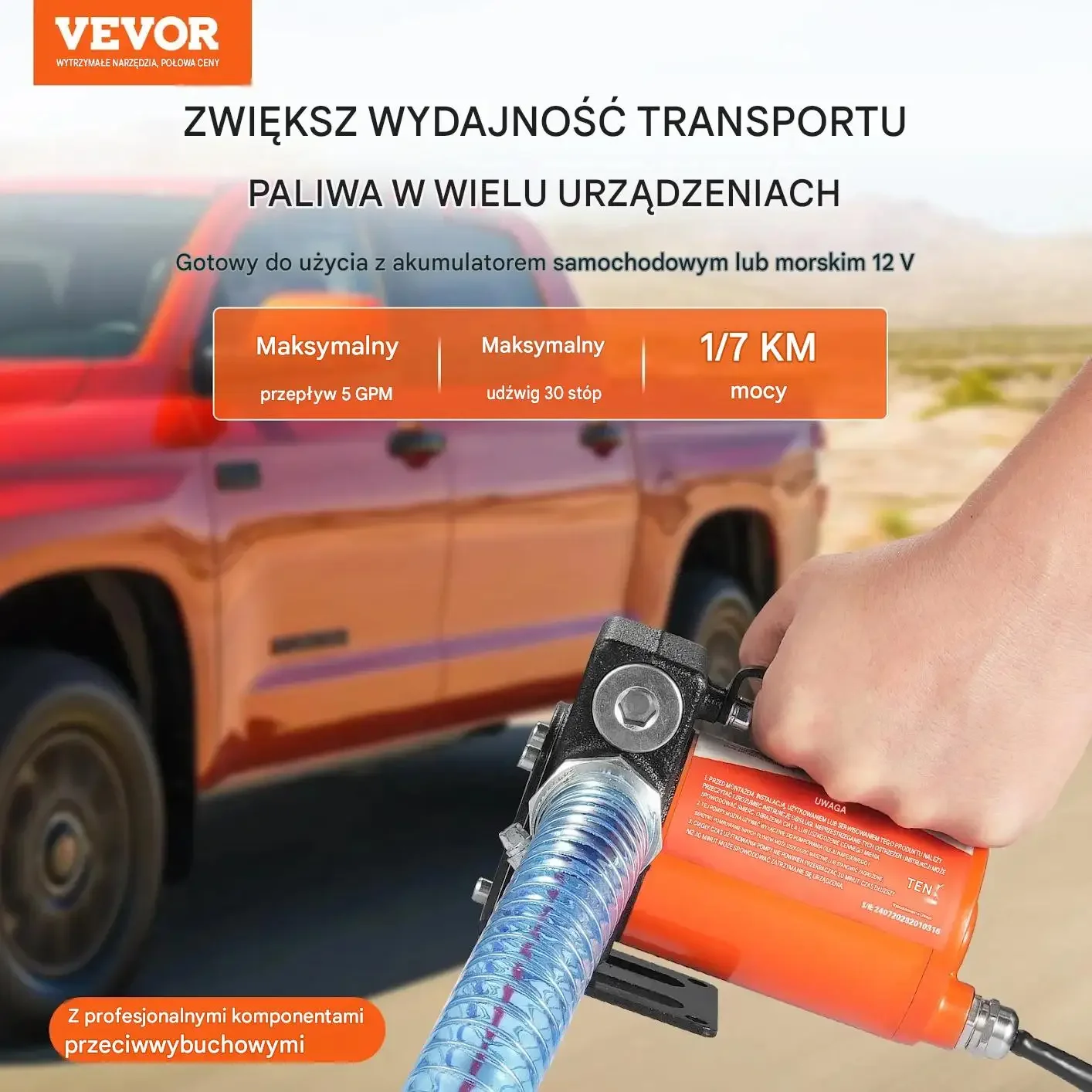 Pompa paliwa diesel benzyny 12 V mocna czarna 75 W 19 L automat pistolet - obrazek 2