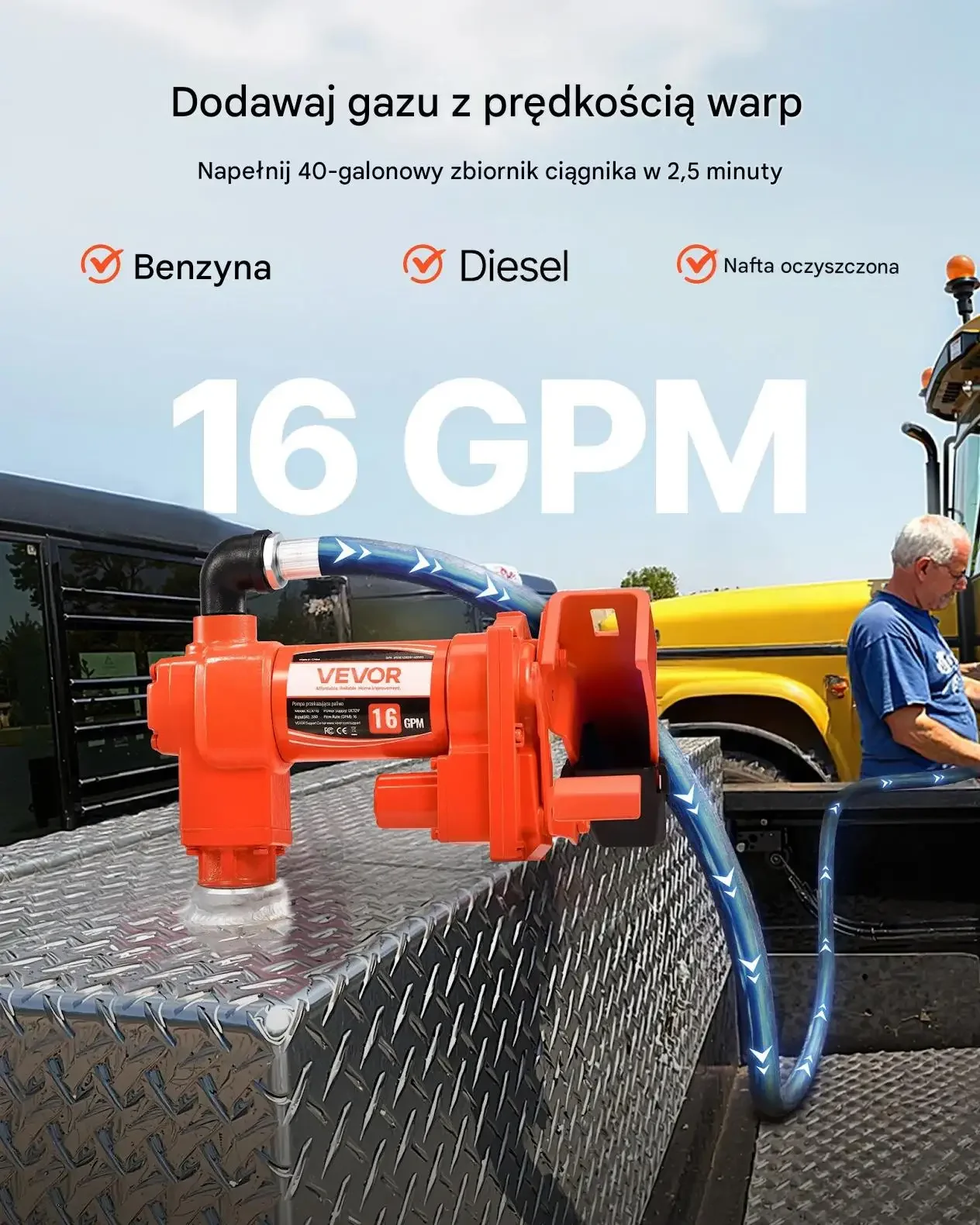 Pompa paliwa benzyny 12 V mocna czarna dystrybutor 61 L rura pistolet set - obrazek 2