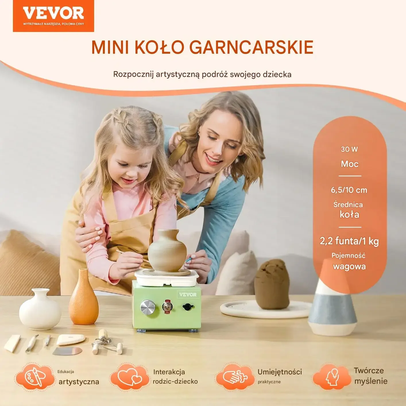 Koło garncarskie mini elektryczne regulacja obrotów akcesoria DIY zielone - obrazek 2