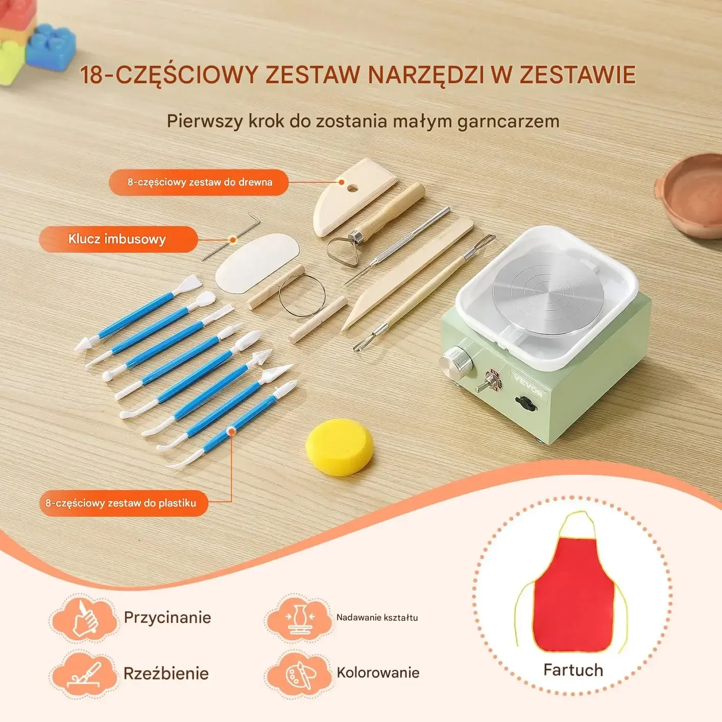 Koło garncarskie mini elektryczne regulacja obrotów akcesoria DIY zielone - obrazek 6
