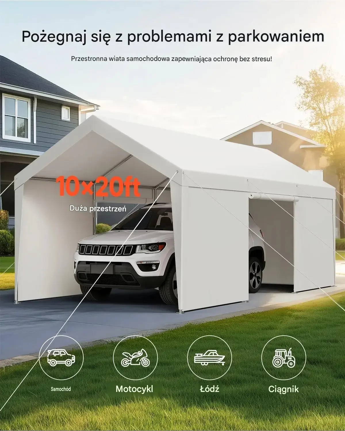Wiata garażowa carport namiot 3 m 6 m mocna konstrukcja biała premium - obrazek 2