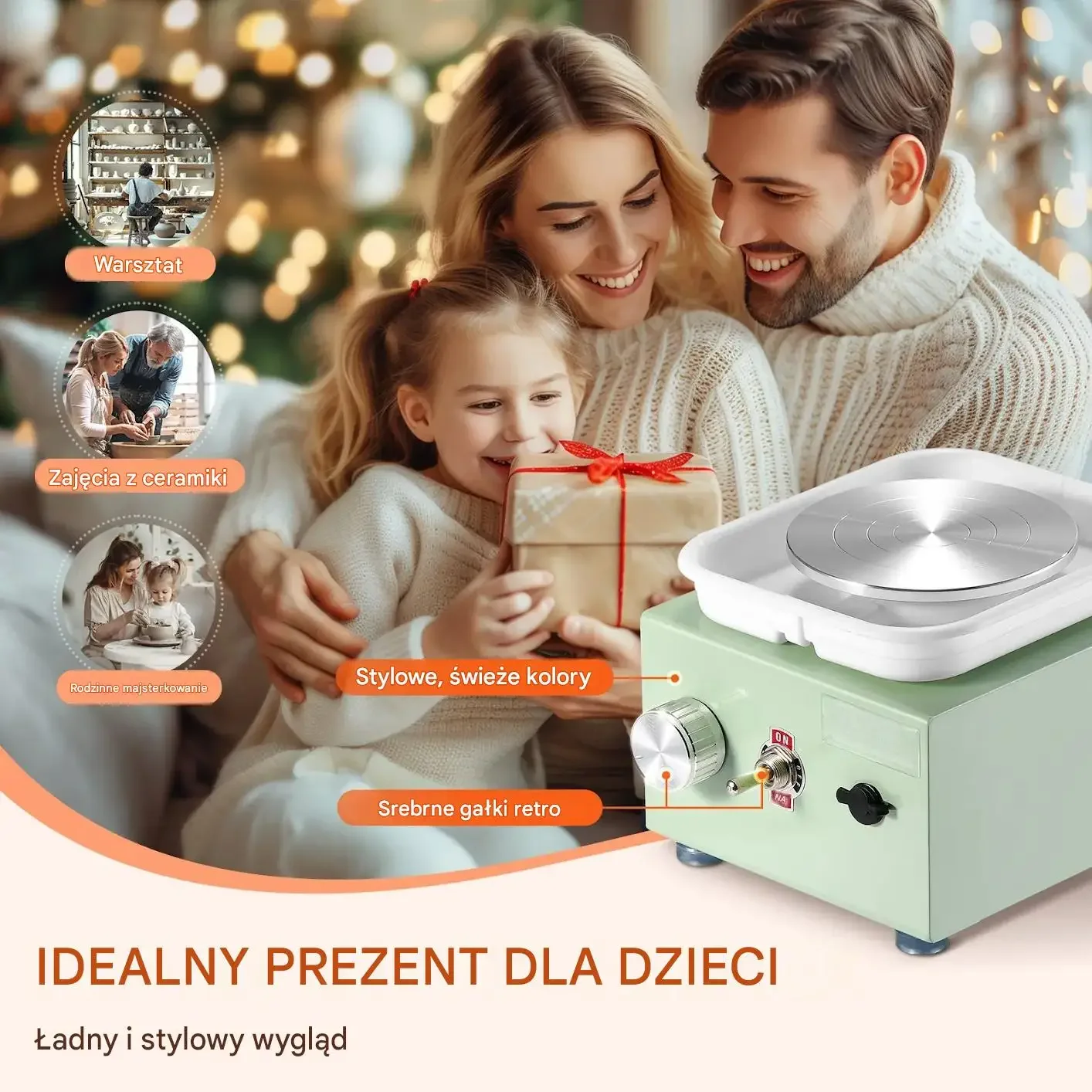 Koło garncarskie mini elektryczne regulacja obrotów akcesoria DIY zielone - obrazek 4