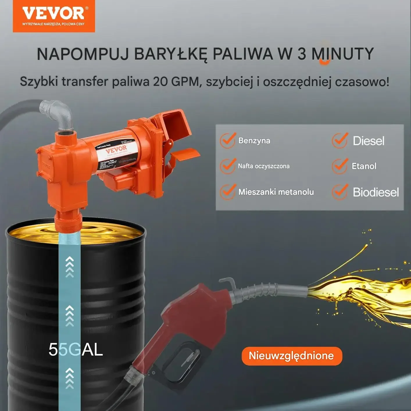 Pompa paliwa benzyny 12 V mocna czarna wydajna 75 l/min skrzynka dystrybutor - obrazek 5