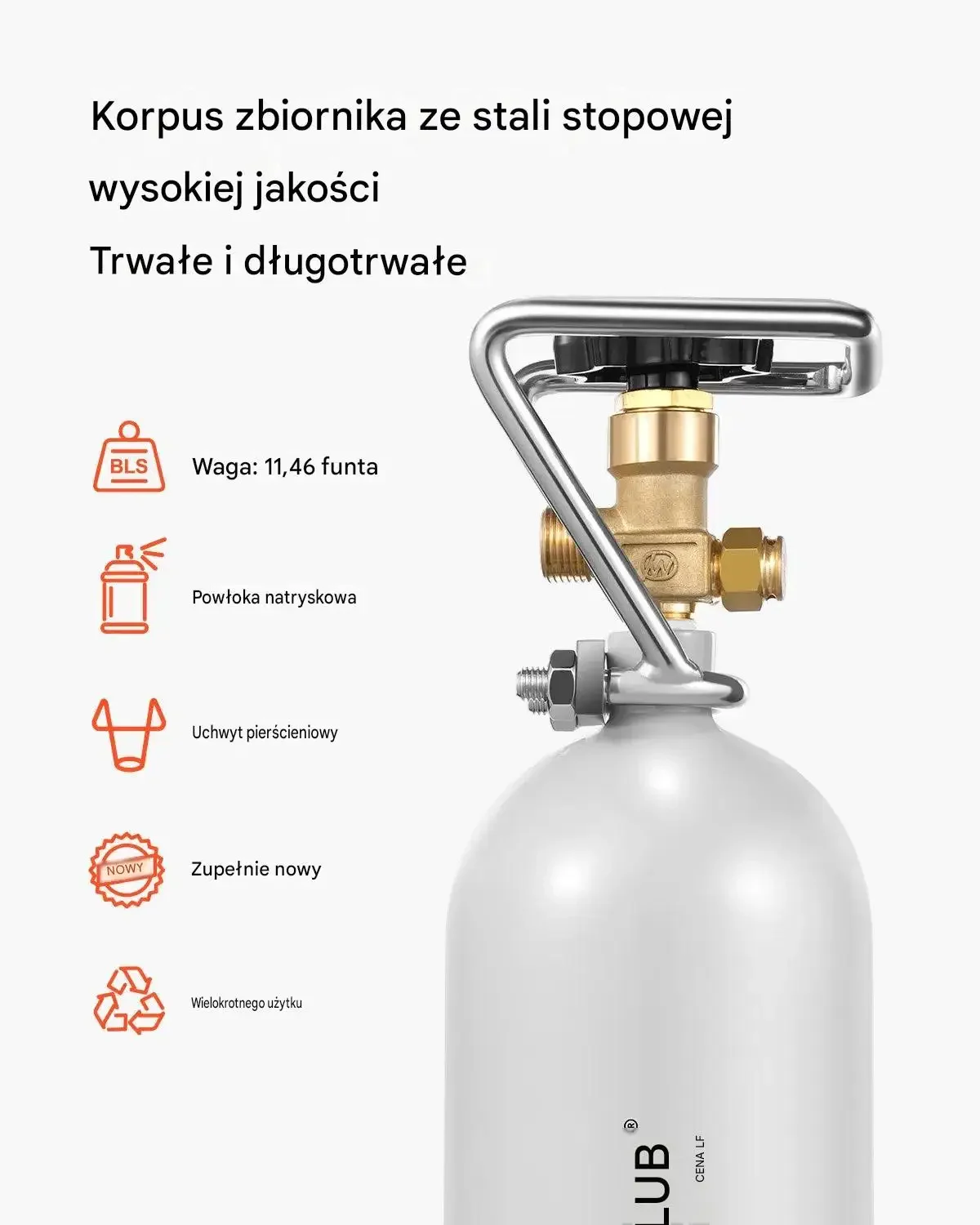 Cylinder CO2 butla mocna czarna uchwyt zawór regulacja ciśnienia piwo TUV - obrazek 6