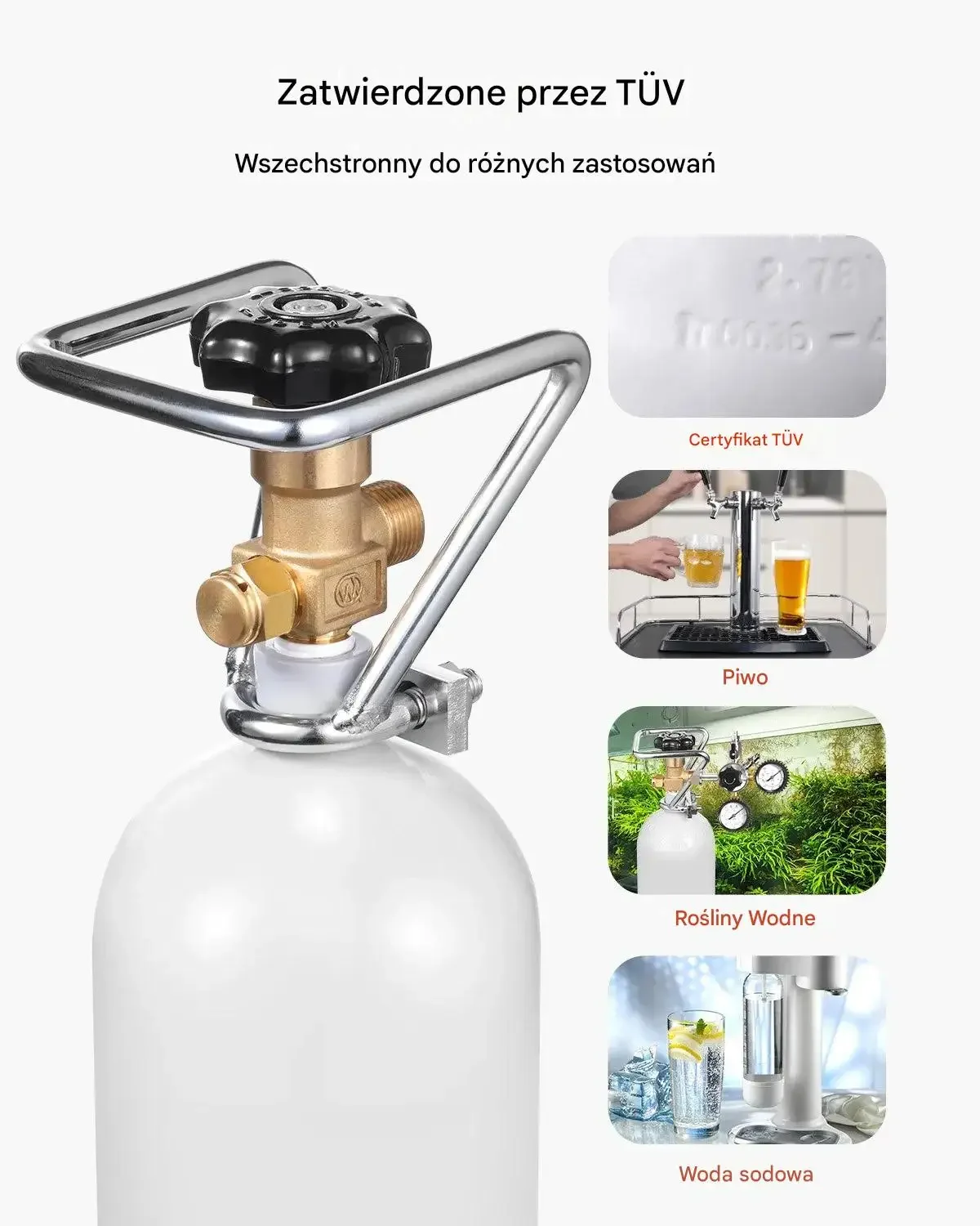 Cylinder CO2 butla mocna czarna uchwyt zawór regulacja ciśnienia piwo TUV - obrazek 5