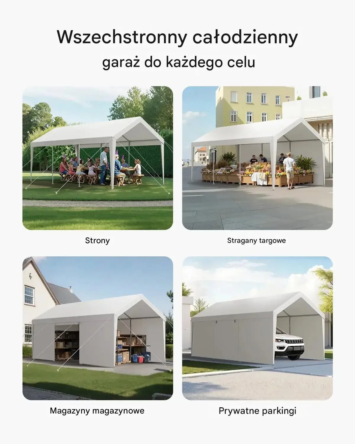 Wiata garażowa carport namiot 3 m 6 m mocna konstrukcja biała premium - obrazek 3