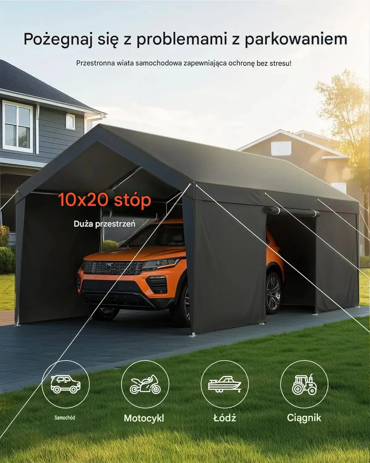 Namiot garażowy carport 3 m 6 m szary stelaż mocna wiata premium uv - obrazek 2