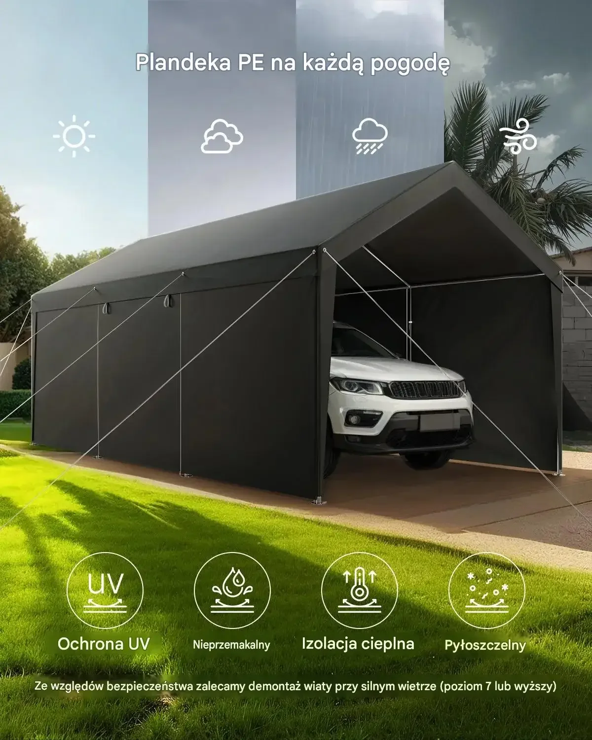 Namiot garażowy carport 3 m 6 m szary stelaż mocna wiata premium uv - obrazek 6