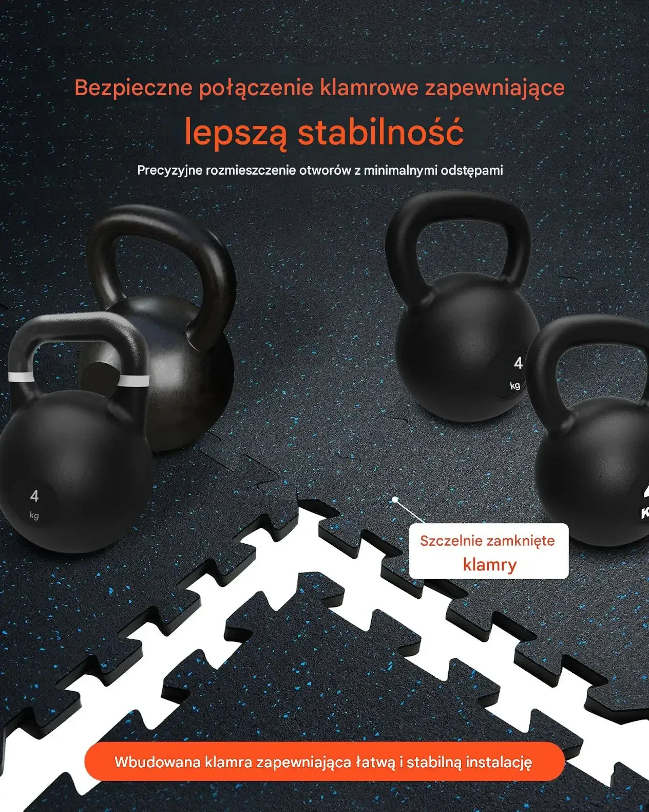 Mata puzzle siłownia 12 szt 120x120 cm gumowa antypoślizgowa do fitness - obrazek 6