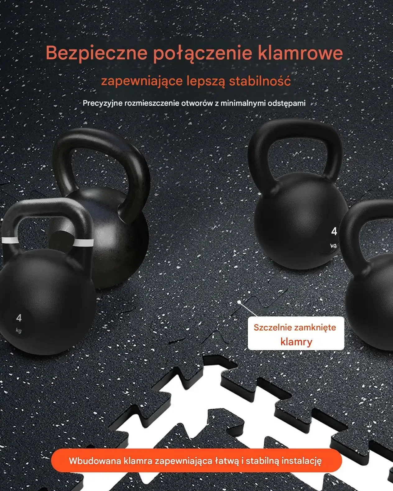 Mata puzzle siłownia 12 szt gumowa EVA antypoślizgowa fitness białe kropki - obrazek 6