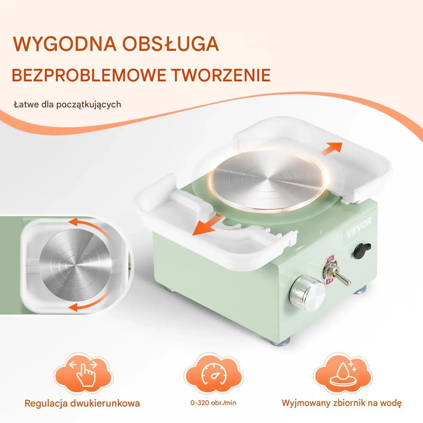 Koło garncarskie mini elektryczne regulacja obrotów akcesoria DIY zielone - obrazek 3