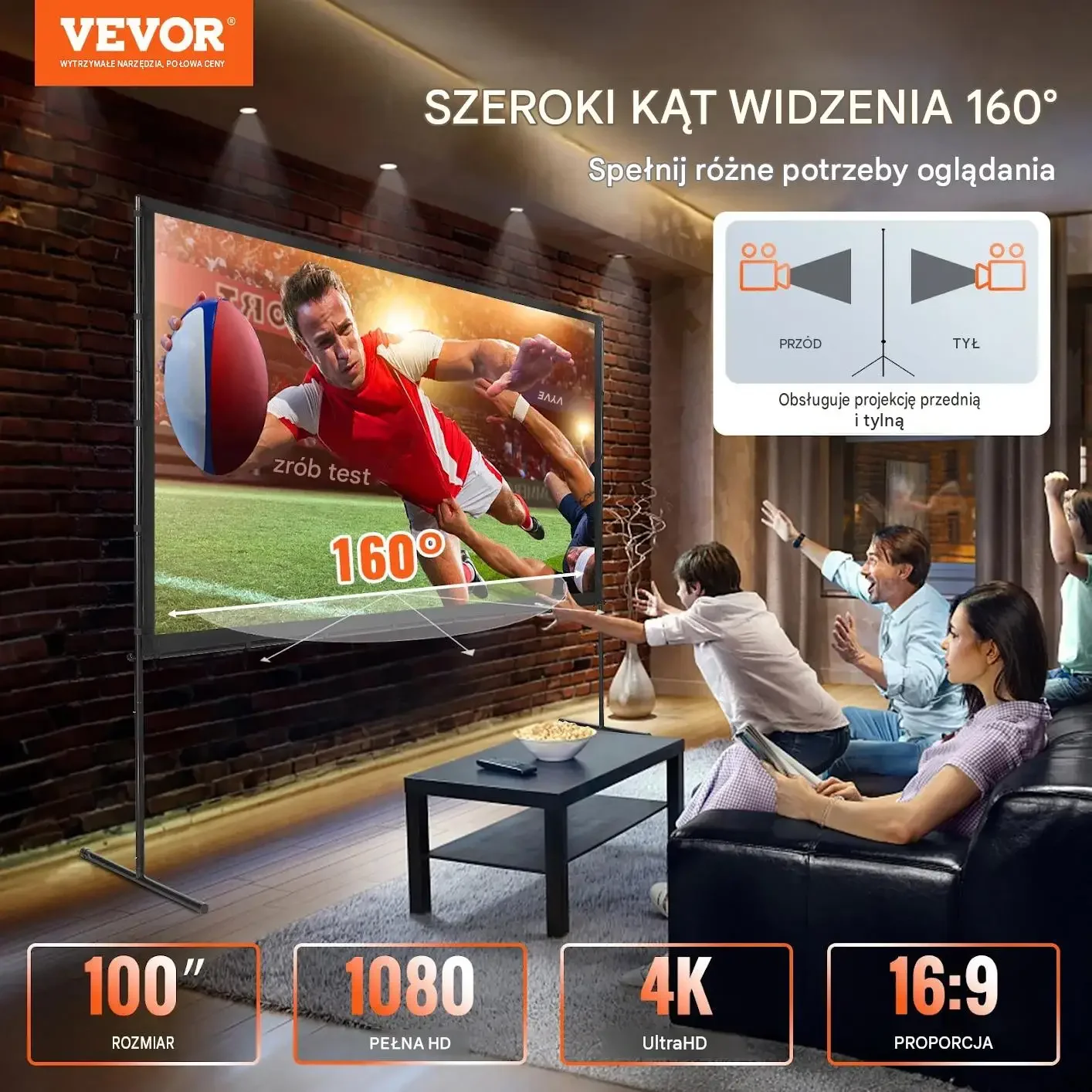 Ekran projekcyjny statyw stojak kinowy biurowy 16:9 100 cali biały premium - obrazek 2