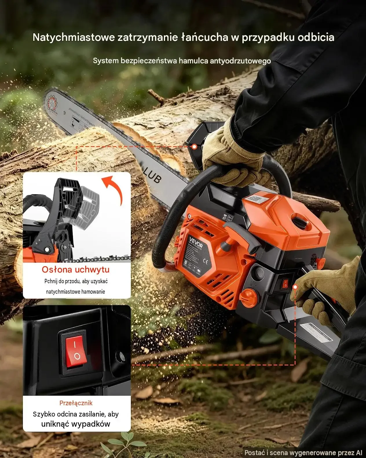 Piła łańcuchowa benzynowa mocna 58 cm3 2,2 kW 508 mm 11 500 obr/min stalowy - obrazek 4