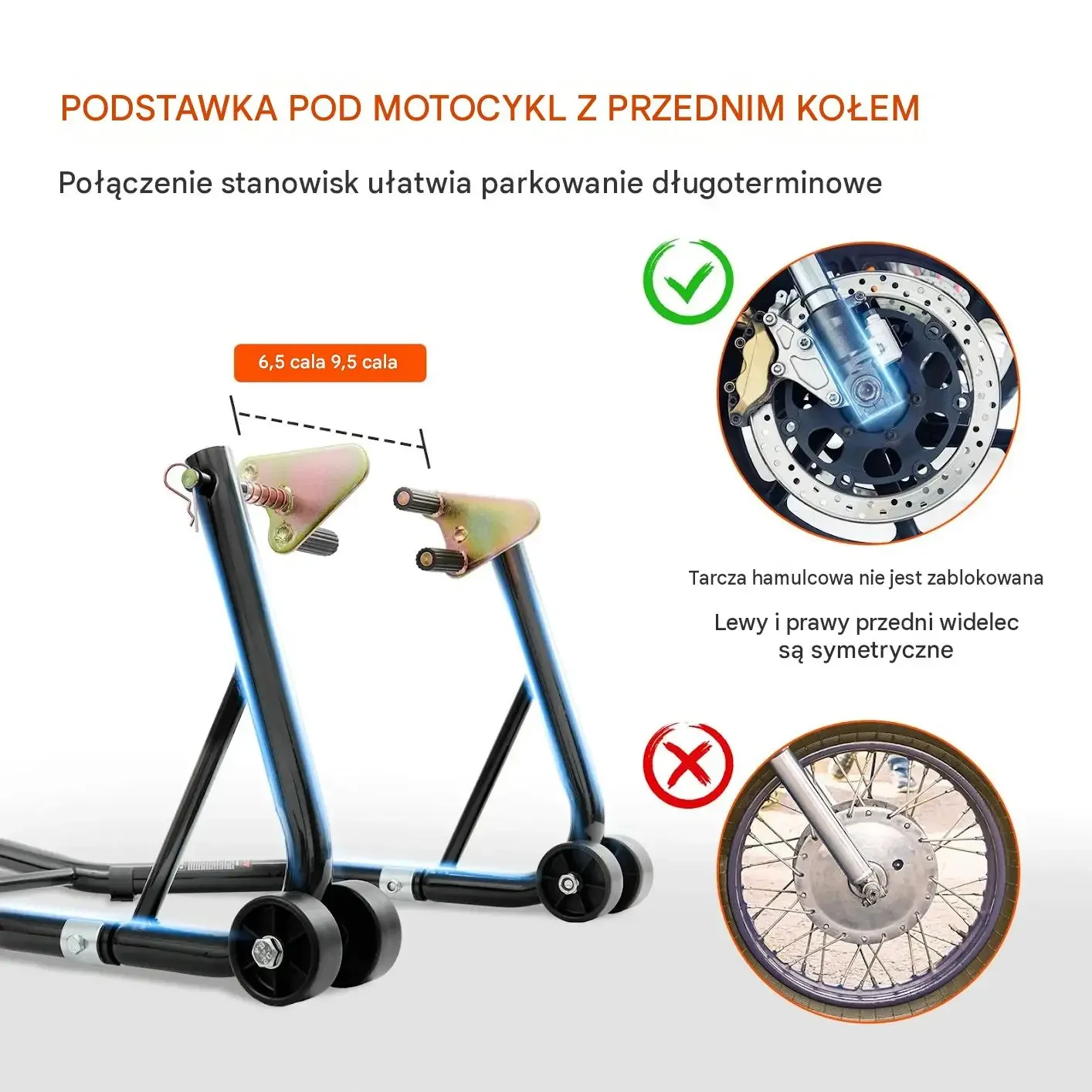 Stojak motocyklowy przód tył czarny mocna stal 390 kg zestaw regulowany U L - obrazek 5