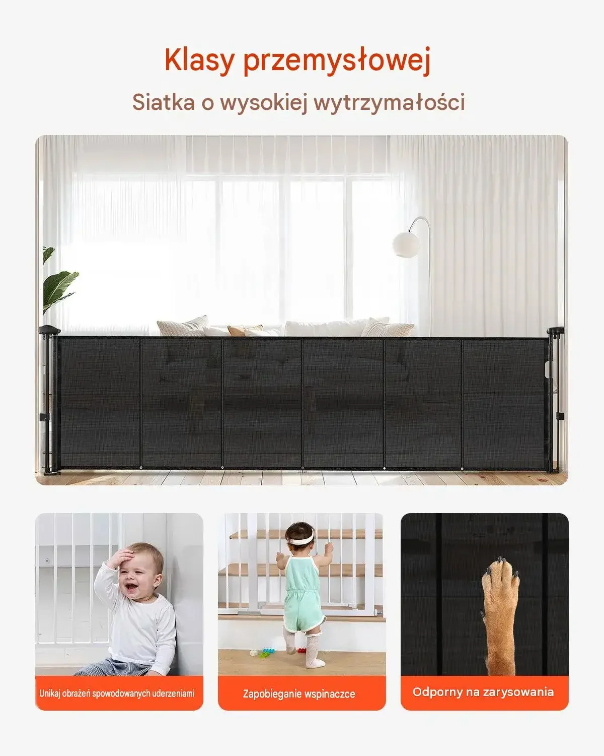 Bramka ochronna barierka roletowa schody korytarz 280 cm 87 cm mocna czarna - obrazek 5