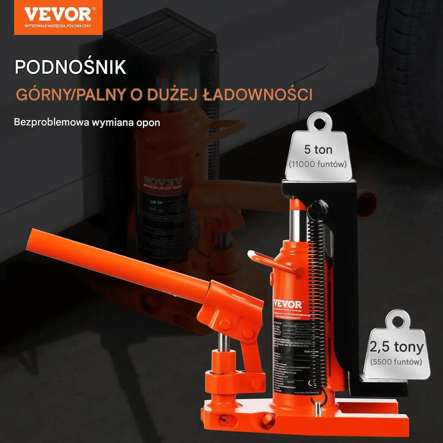 Podnośnik hydrauliczny mocny 2,5 t warsztatowy samochodowy pneumatyczny 5 t - obrazek 6