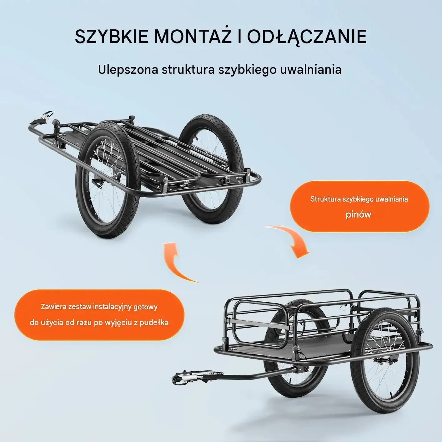 Przyczepka rowerowa towarowa wózek transportowy mocna 125 kg koła 50 cm - obrazek 5