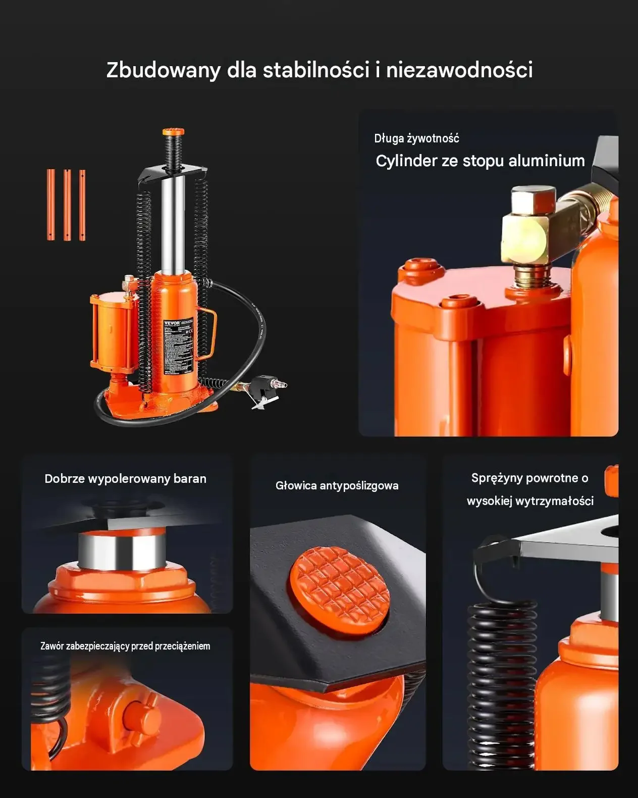 Podnośnik butelkowy pneumatyczny 12 t mocna hydraulika 265–505 mm pompa SUV - obrazek 4