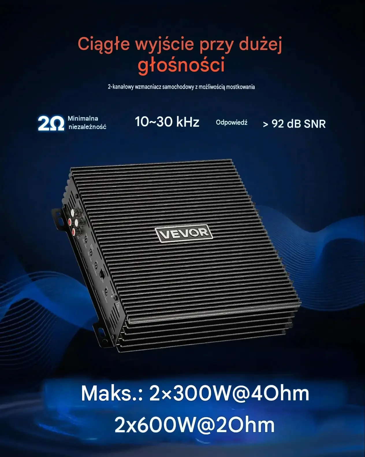 Wzmacniacz samochodowy audio stereo 2 kanałowy klasa AB 2x150 W RMS premium - obrazek 2