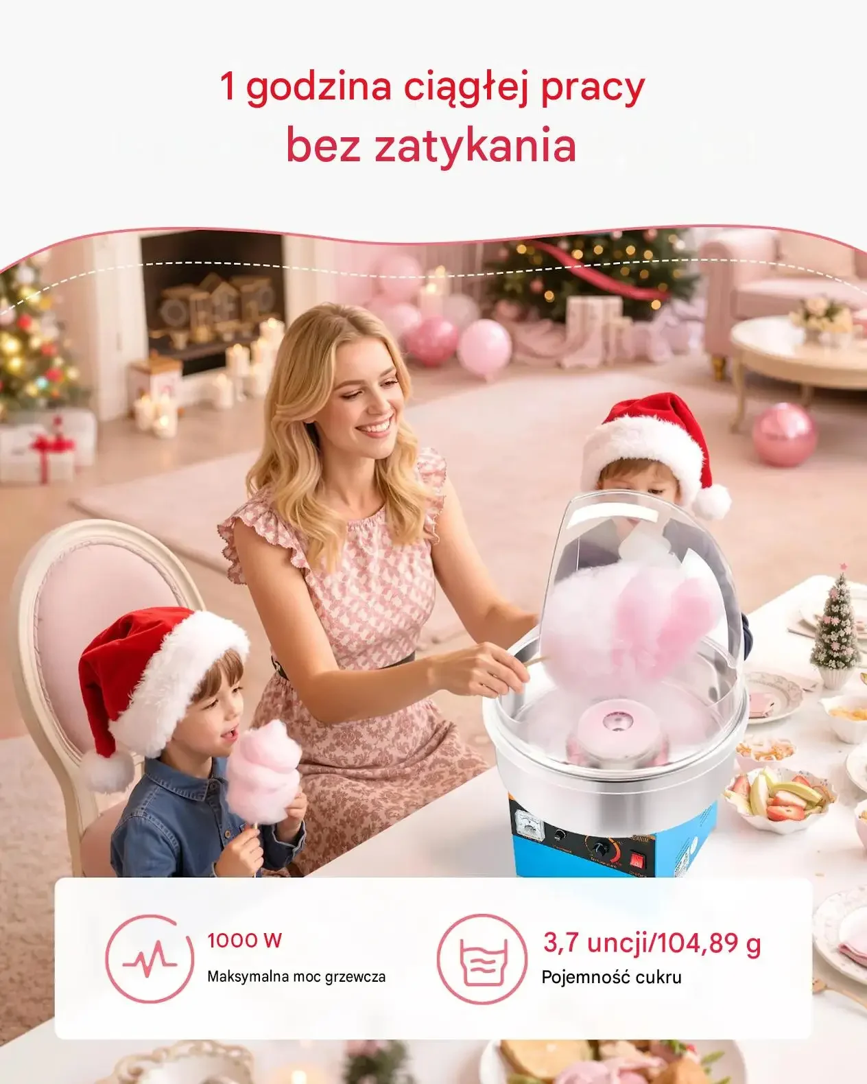 Maszyna waty cukrowej gastronomiczna profesjonalna 1000 W mocna niebieska - obrazek 4