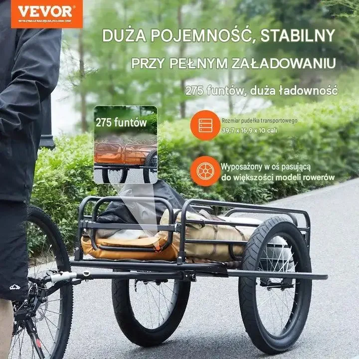 Przyczepka rowerowa towarowa wózek transportowy mocna 125 kg koła 50 cm - obrazek 2