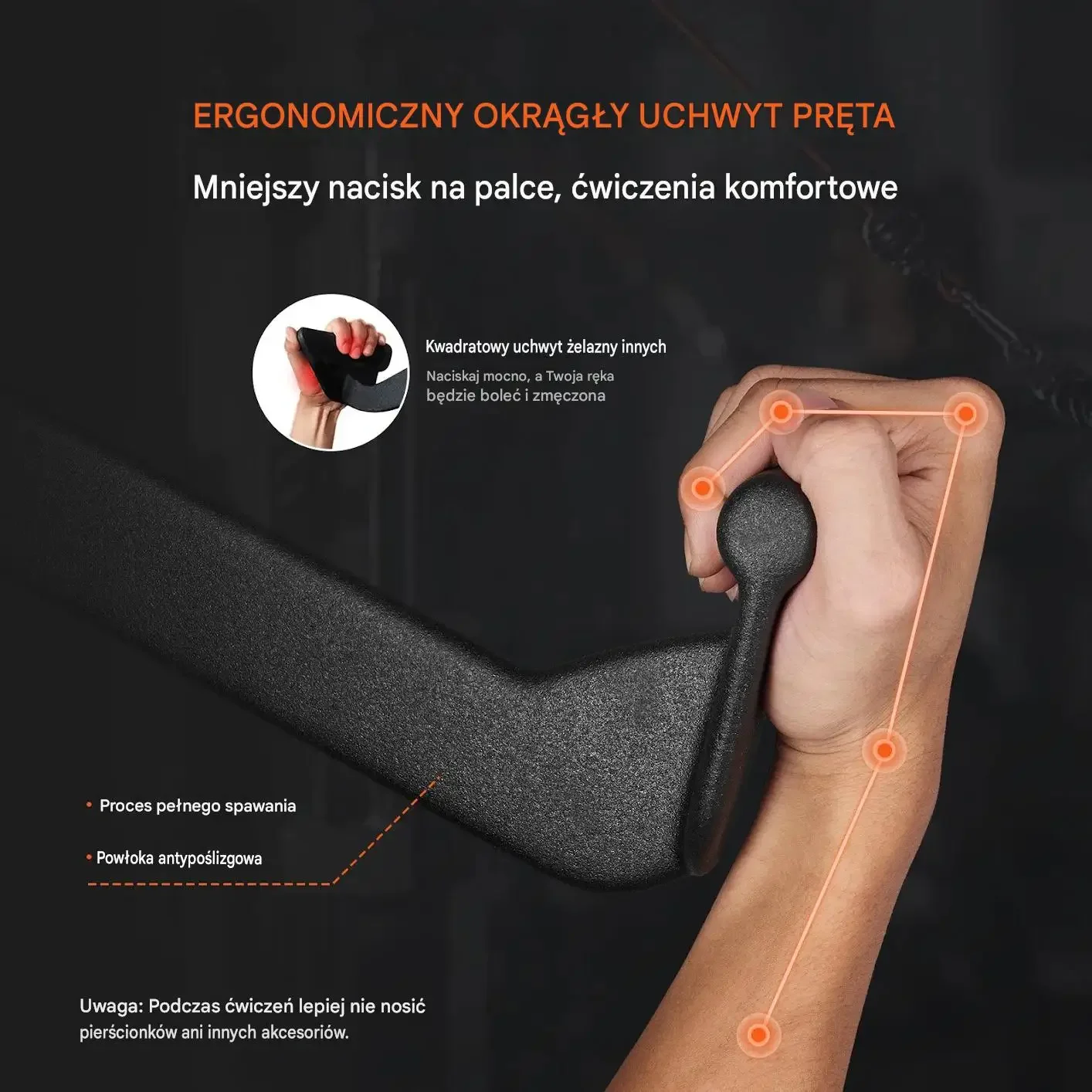 Drążek wyciągu LAT V Bar T Bar czarny premium stalowy antypoślizgowy gym - obrazek 4