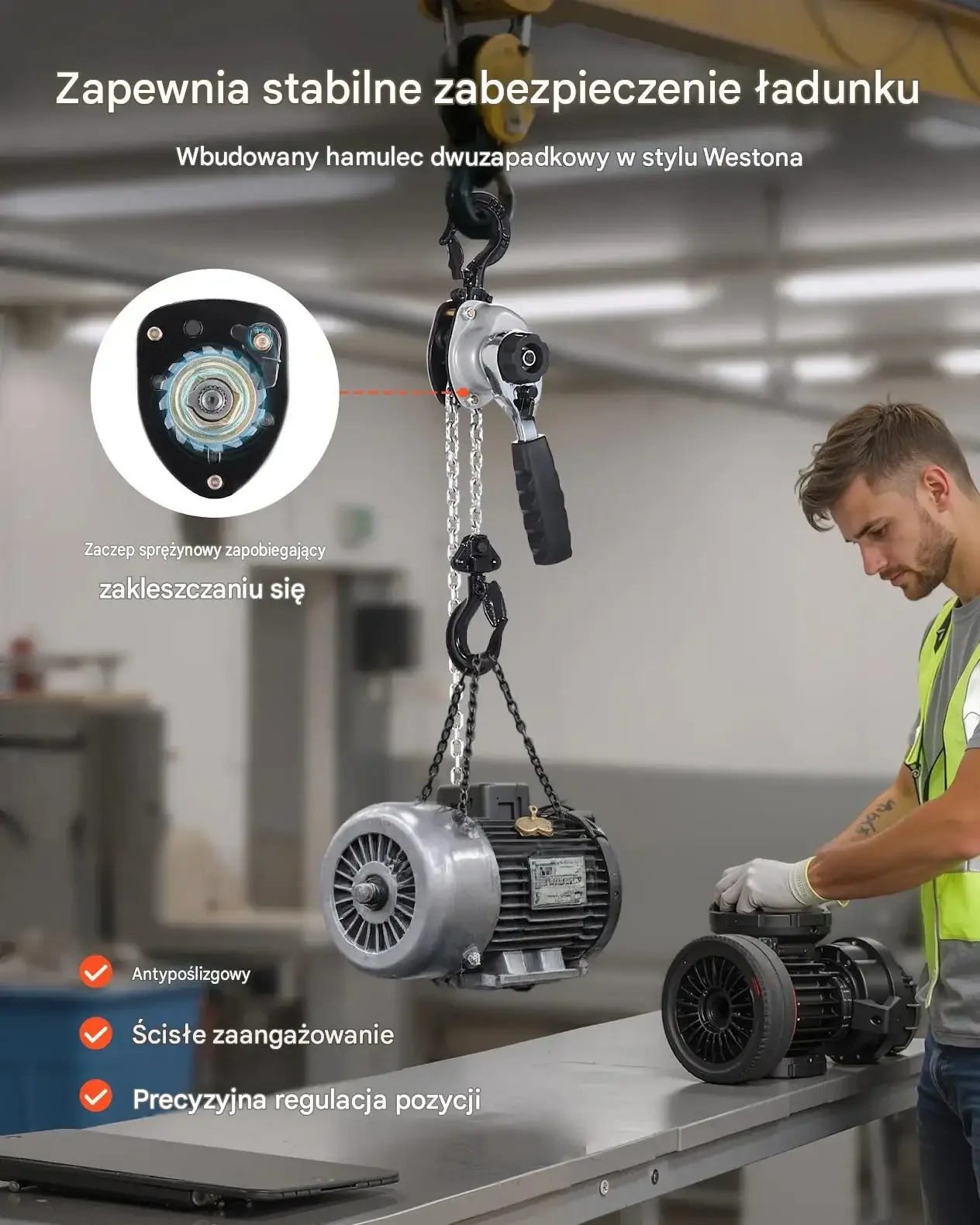 Wciągnik łańcuchowy ręczny premium 1,2 T 3 m G80 hamulec zapadkowy hak 360° - obrazek 5