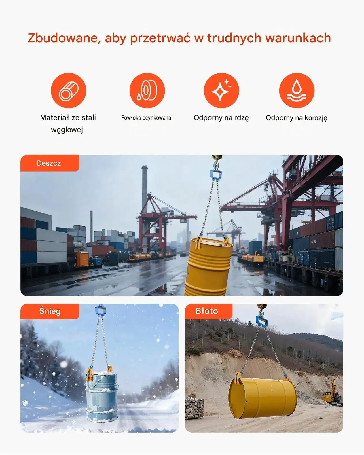 Podnośnik łańcuchowy beczek premium max 1 t G80 stalowy hak stalowe magazyn - obrazek 3