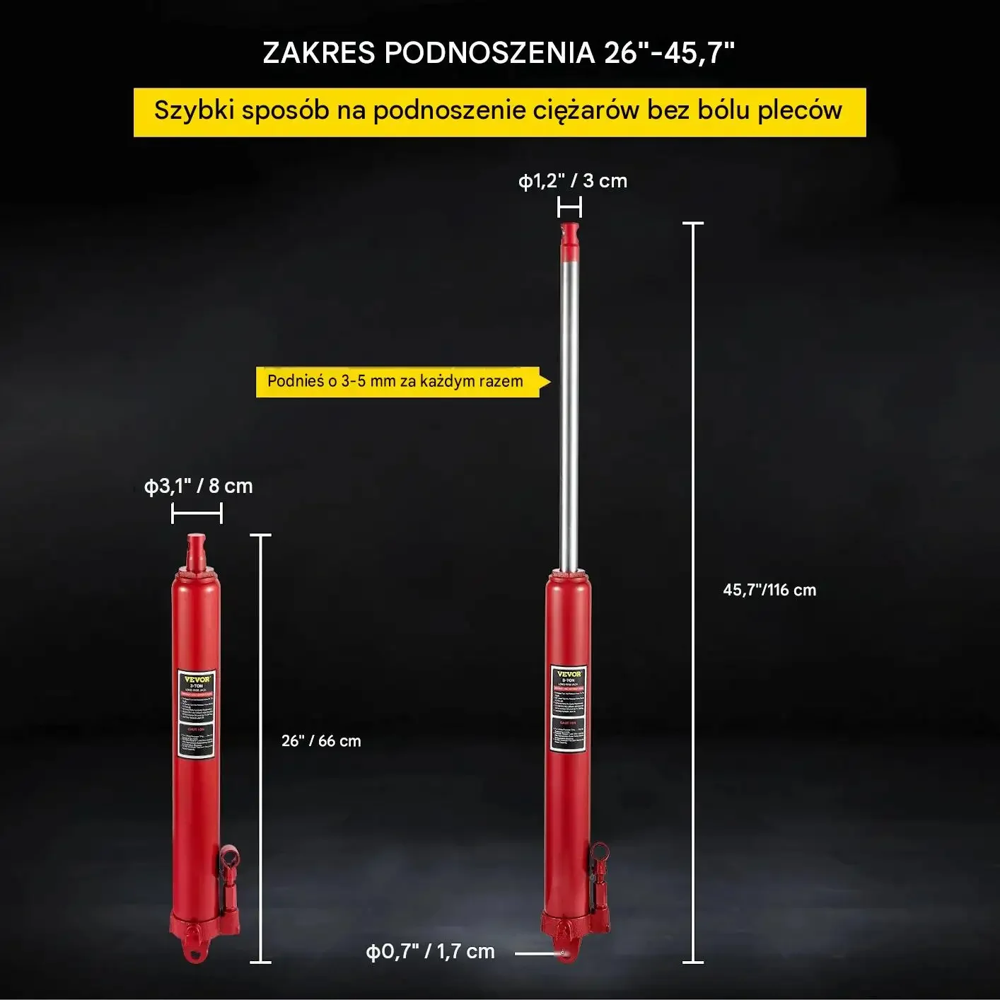 Podnośnik butelkowy hydrauliczny 8 t czerwony premium pompa pojedyncza stal - obrazek 4
