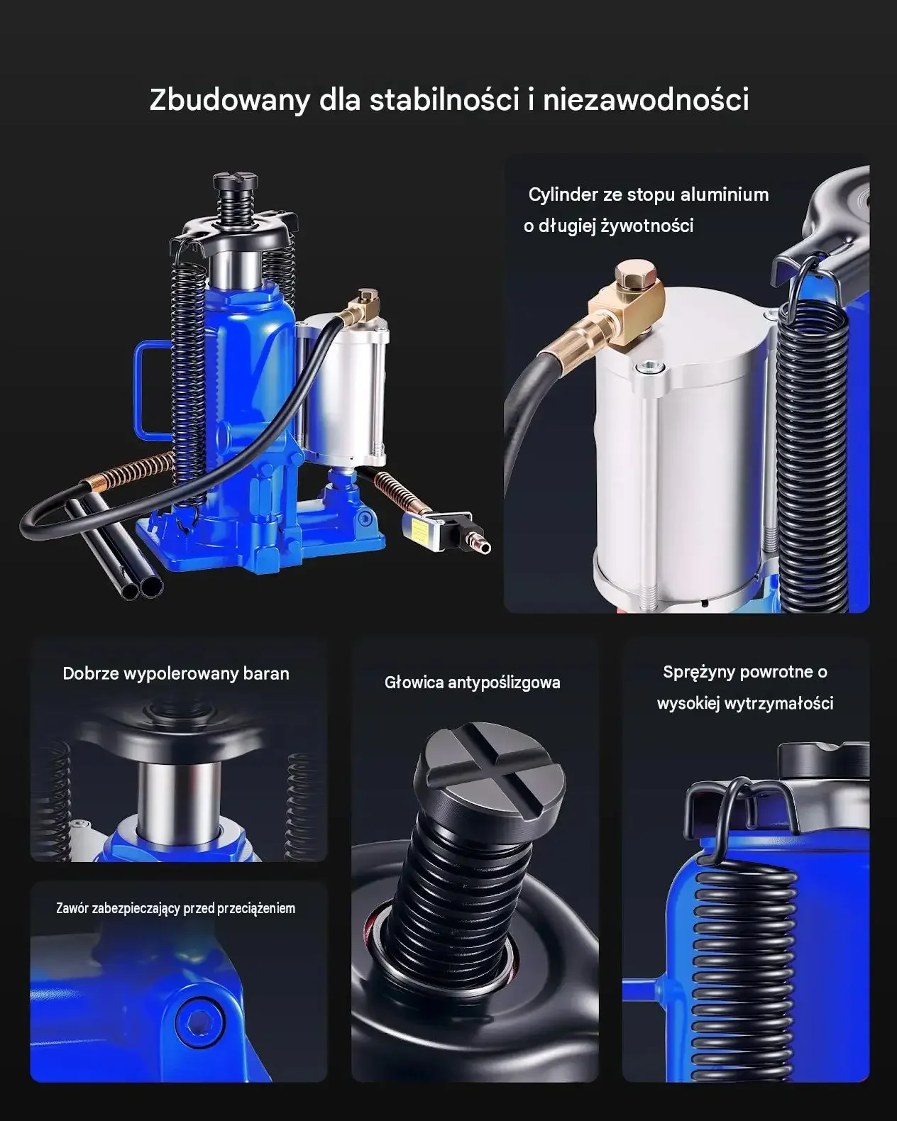 Podnośnik butelkowy hydrauliczny pneumatyczny 20 ton premium antypoślizgowy - obrazek 6