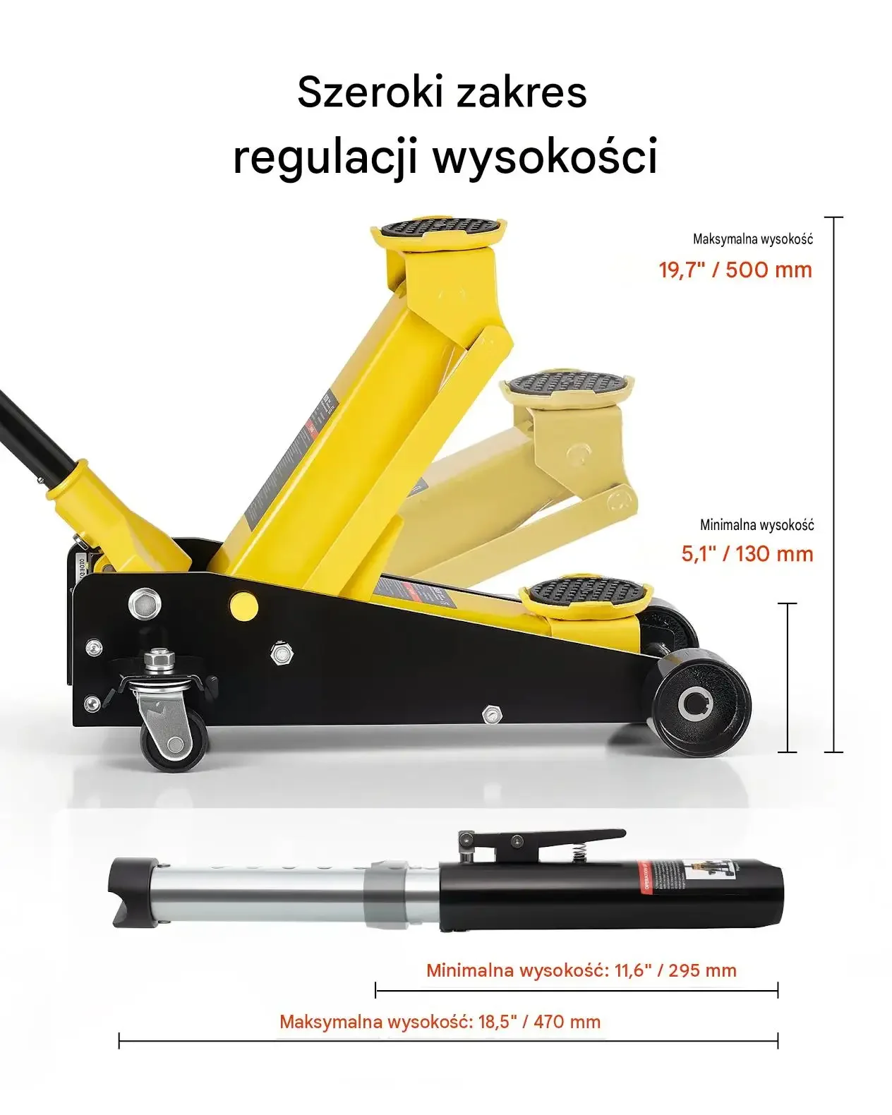 Podnośnik hydrauliczny samochodowy max 3 t czarny premium koła 360 gumowa - obrazek 5