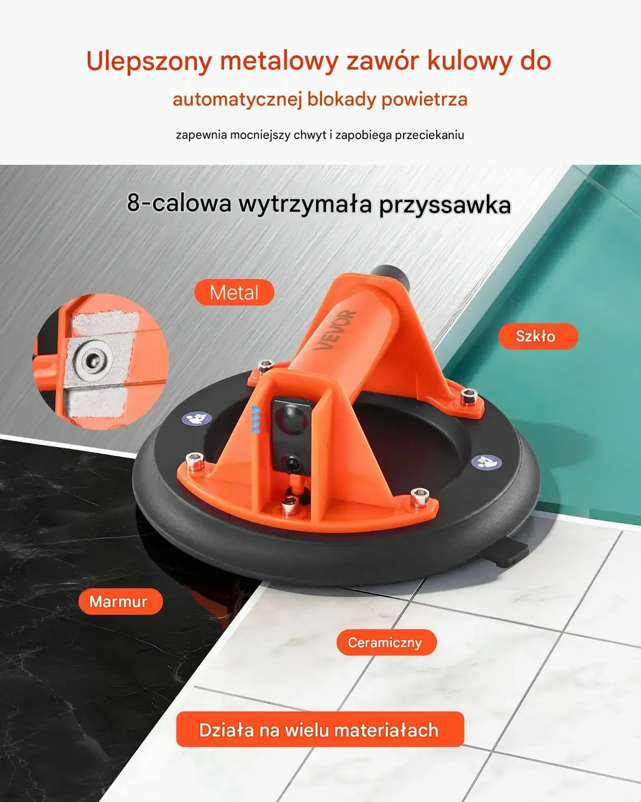 Podnośnik do szyb przyssawka próżniowa max 180 kg uchwyt ABS 2 szt zestaw - obrazek 2