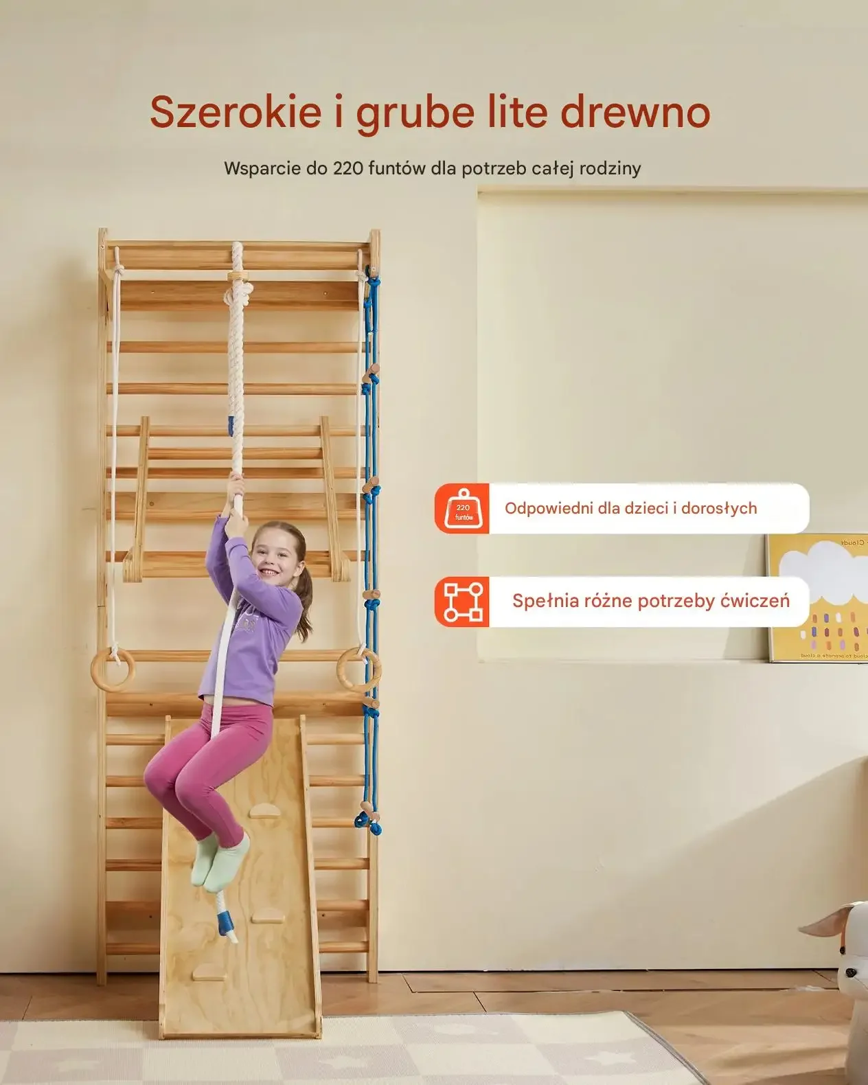 Drabinka wspinaczkowa szwedzka drewniana 8 w 1 premium dla dzieci składana - obrazek 6
