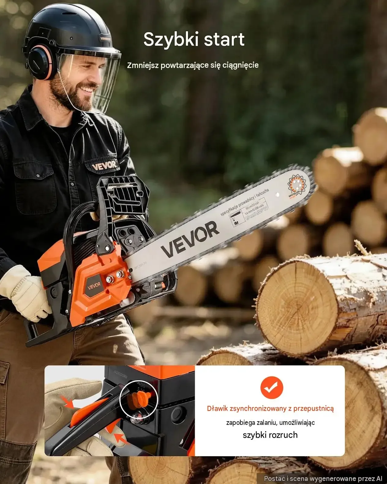 Piła łańcuchowa benzynowa mocna 62 cm3 2,7 kW 508 mm 11500 obr./min stalowa - obrazek 6