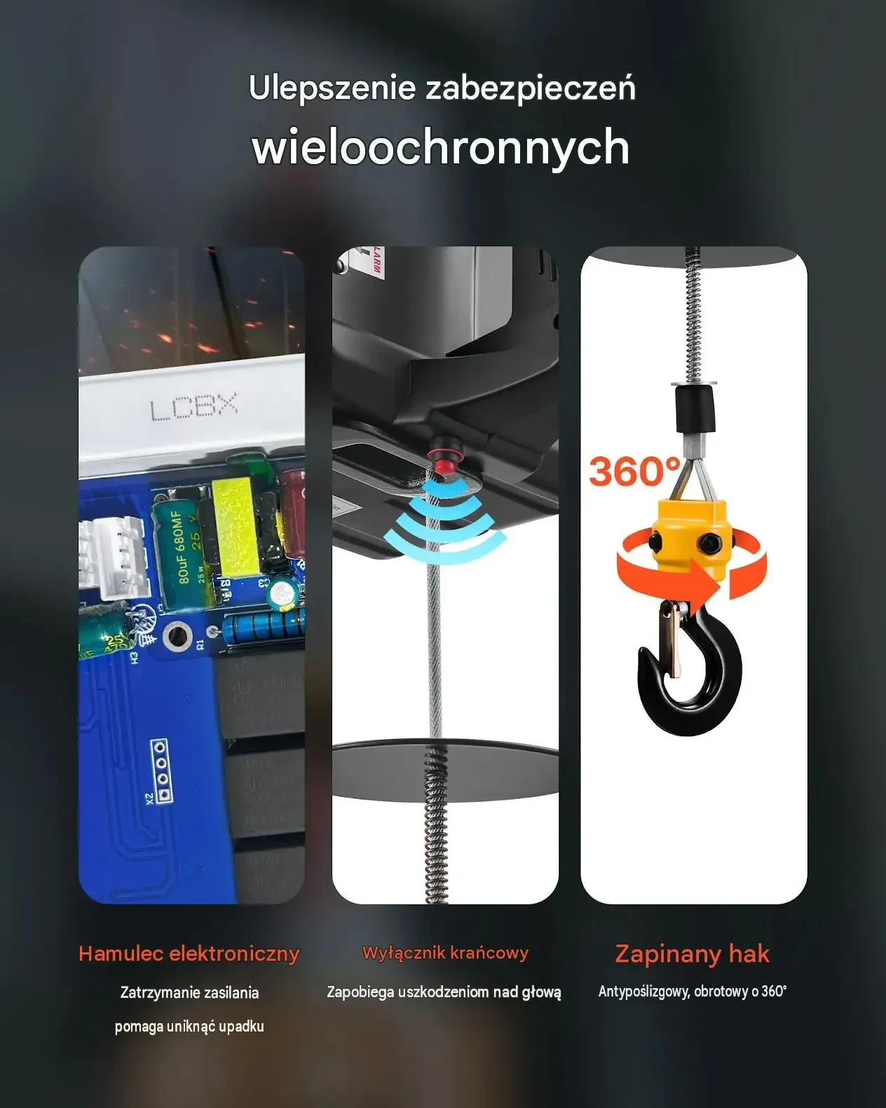 Wciągnik elektryczny linowy premium 500 kg 1500 W 7,6 m pilot bezprzewodowy - obrazek 2