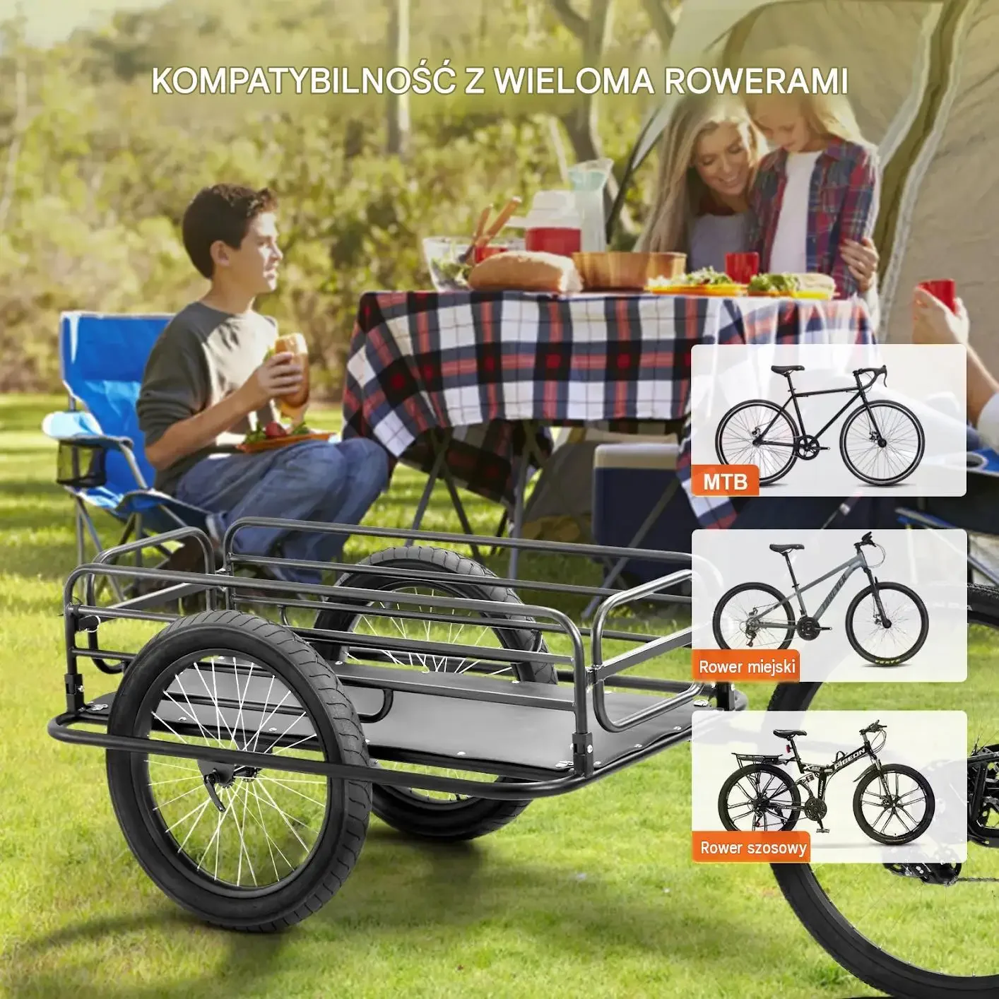 Przyczepka rowerowa towarowa wózek transportowy mocna 125 kg koła 50 cm - obrazek 6