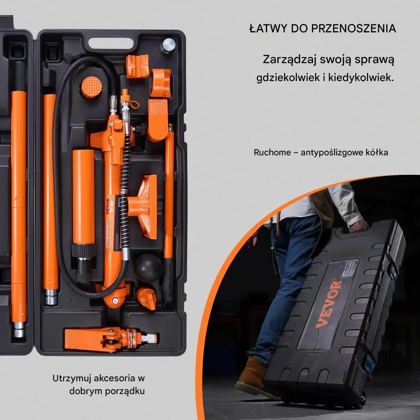 Podnośnik hydrauliczny 10 t pneumatyczny premium czarny skok 135 mm zestawy - obrazek 3