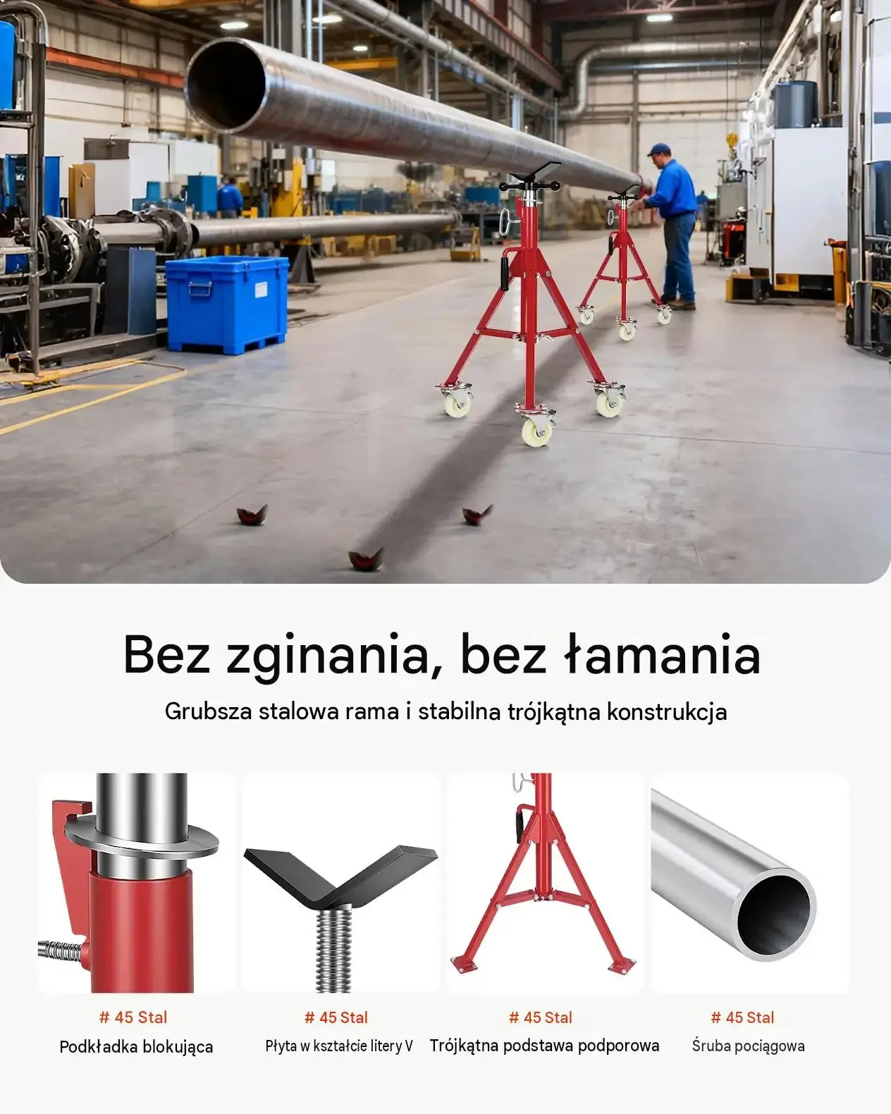 Statyw do rur kształt V premium czerwony regulacja głowicy 400 kg stabilny - obrazek 4