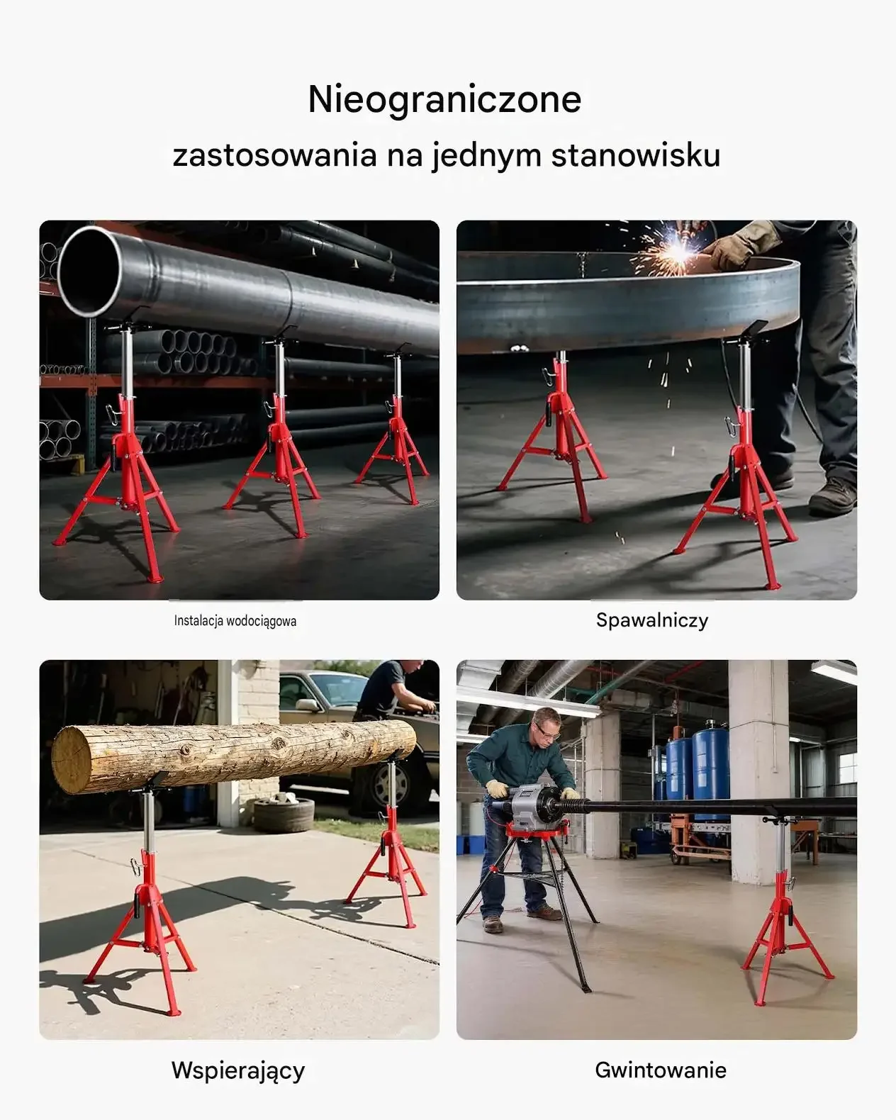Stojak rur premium czerwony głowica V mocny max 1 134 kg składane ramiona - obrazek 4